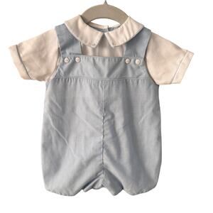 Petit Ami Baby Boy Romper 6M Blue Gingham Button Front Bubble Classic Heirloom